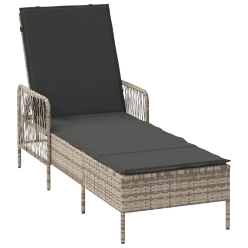 Chaise longue en rotin synthétique gris 200 cm avec dossier réglable