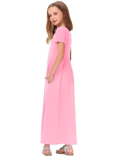Image of Deerose Girls Maxi Dress Short Sleeve Casual Long Dresses with Pockets 5-14 Years