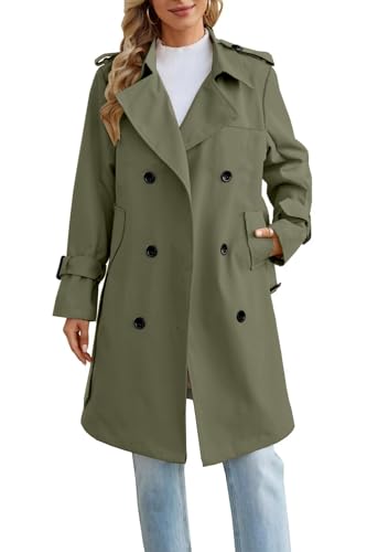 Joe Wenko Women's Waterproof Trench Coat Double Breasted Lapel Rain Coats for Women With Belt