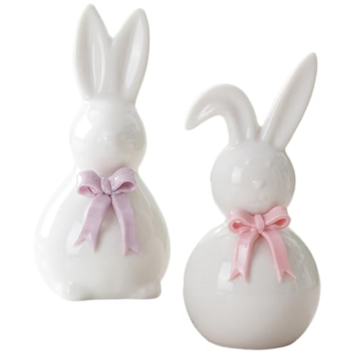 Figurines lapin Pâques céramique 11,4 cm et décoration table printemps