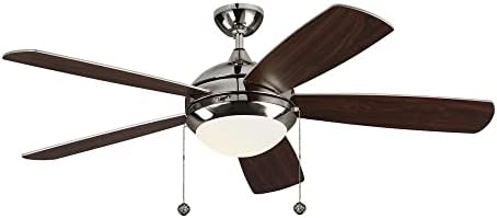 Monte Carlo 5DIC52PND-V1 Discus Classic 52" Ceiling Fan with Advanced LED Light and Pull Chain, 5 Blades, Polished Nickel