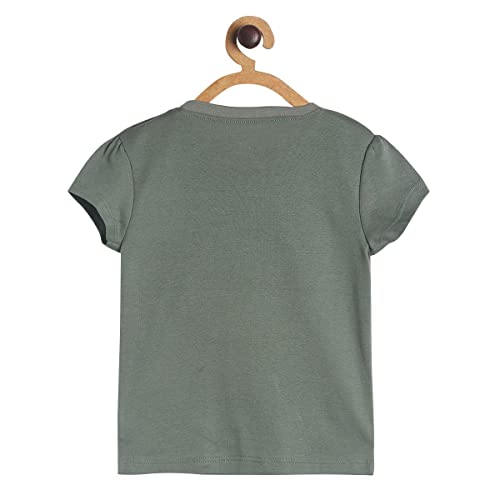 Image of miniklub Girls Olive Green Printed Pure Cotton Regular Top