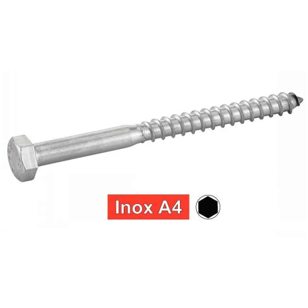 25 Vis à Bois Tête Hexagonale Tirefond 10 x 160 mm - DIN 571 - NFE25-607 - UNI 704 - Inox A4 - D-Work