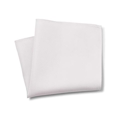 Savile Row Company Men's White Wide Herringbone Silk Pocket Square Cover