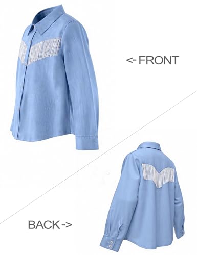 Image of Girls Fringe Shirt Sleeveless Button Down Western Cowgirl Tassel Trim Casual Blouse Shirt Top 4-13Y