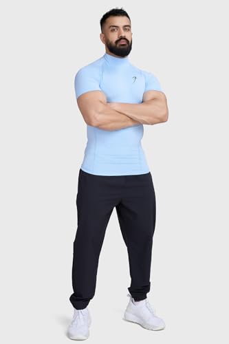 Image of Men Half Sleeves Slim Fit Compression High Neck Sports and Gym Tshirt