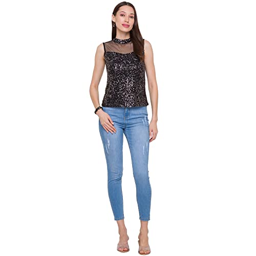 Image of Globus Women Black Embellished Net Top