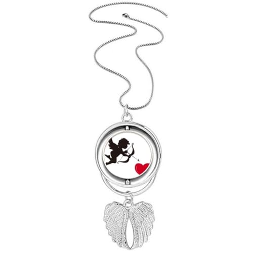 Collier ange Cupidon avec cœur rouge : pendentif romantique chic en chaîne dorée