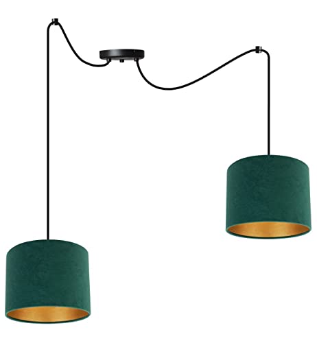 Light-Home Spider Milan Lampadario a Sospensione - Lampadario Ragno - Lampade a Sospensione in Tessuto con Paralume Moderno - 2 Luce - E27 - Verde e Oro