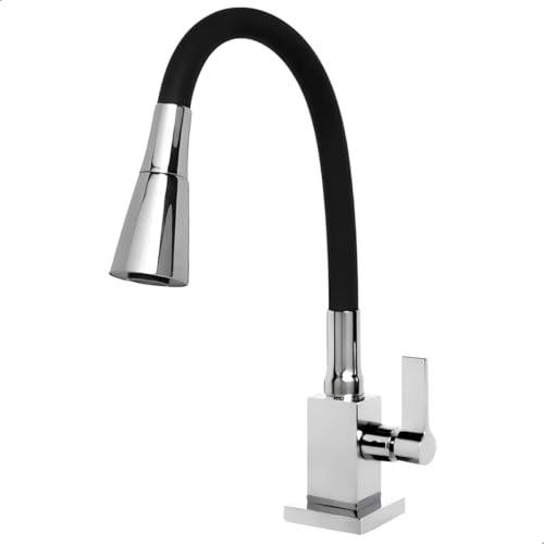 SOFTINOX Torneira Gourmet Cozinha Flexível Bancada Cone Preto/Cromado – 2 Jatos, Giro 360°, 1/4 de Volta, Bico Arejador e Corpo em Metal + Silicone