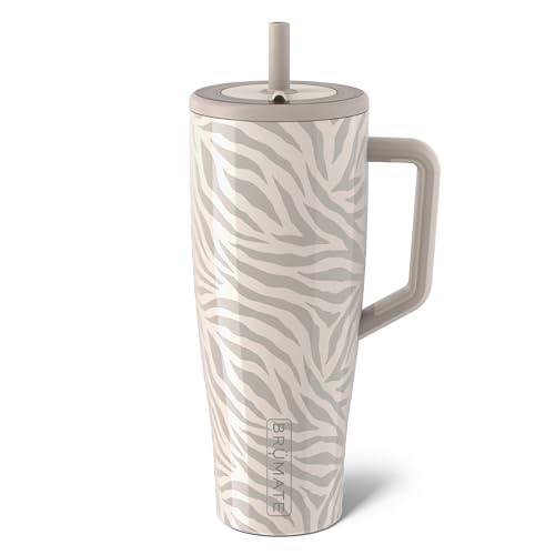 BruMate Era 40 oz Tumbler with Handle and Straw | 100% Leakproof Insulated Tumbler with Lid and Flexible SoftSip Straw | Made of Stainless Steel | Cup Holder Friendly Base | 40oz (Zebra)