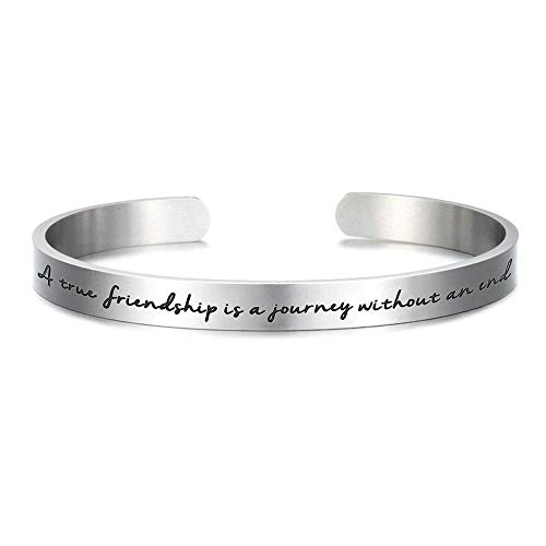 MOGOI Jewelry - Pulsera de Acero Inoxidable, diseño con Texto en inglés A True Friendship Is A Journey Without An End, joyería inspiradora