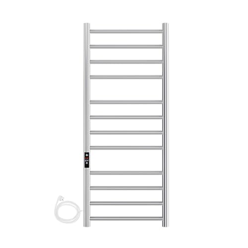 Image of MORZZE MTW-12050 Electric Towel Warmer, 12 Bar SUS 304 Stainless Steel Heated Towel Rack, 122W Wall Mounted Bathroom Towel Dryer, Adjustable 30-60C Temperature, 1-8H Timer