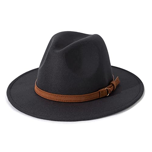 Image of Lisianthus Men & Women Vintage Wide Brim Fedora Hat | Classic Belt Buckle Decor, Adjustable Drawstring, Inner Breathable Sweatband, Timeless Style, Ideal for Travel & Daily