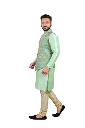 Image of Sadree Silk Men's Kurta Pajama Waistcoat or Nehru Jacket Set
