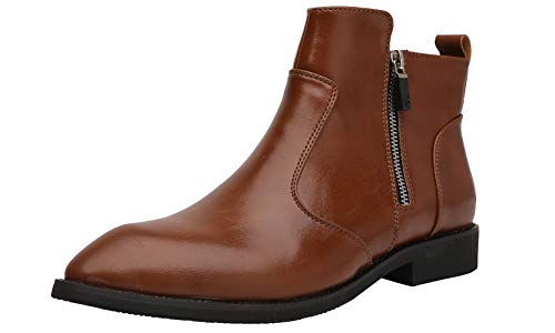 Yuruma Chelsea Boots Men Ankle Boots Formal Boots for Men Black Dress Boots Slip On Zipper Casual Leather Pointed Boots Light Brown 43/US 9.5