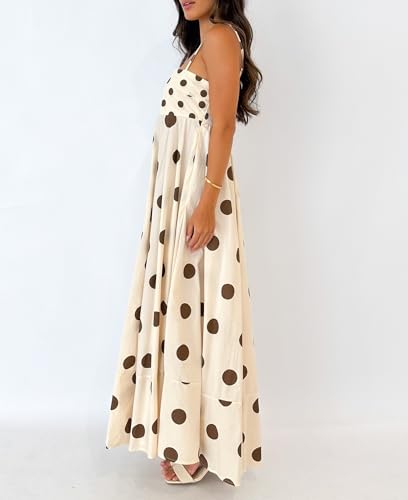 Image of NUFIWI Women Summer Striped Maxi Dress Spaghetti Strap Cutout Ruffle Long Dress Flowy Swing Beach Vocation Dress