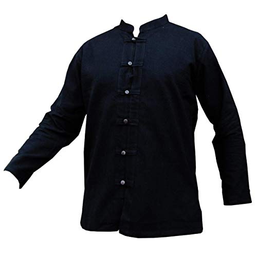 Panasiam - Camicia Fisherman in 3 colori, 4 taglie M, L, XL, XXL & XXXL, in 100% cotone, con bottoni in legno naturale fine, buona qualità langarm in schwarz M