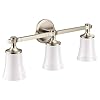 Moen YB0363BN Flara 3-Light Dual-Mount Bath Bathroom Vanity Light Fixture with Frosted Glass, Brushed Nickel