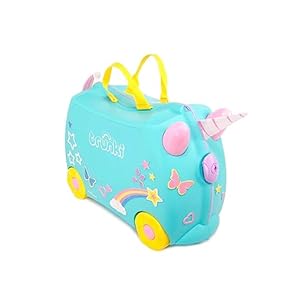 Trunki Ride-On Kids Suitcase | Tow-Along Toddler Luggage | Carry-On Cute Bag with Wheels | Kids Luggage and Airplane Travel Essentials: Una Unicorn Turquoise