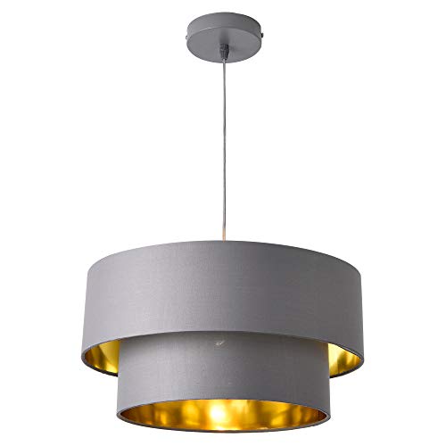 lux.pro Lampe à Suspendre Moderne Suspension Design Douille E27 60W en Métal et Textile Diamètre 40 cm Gris Doré