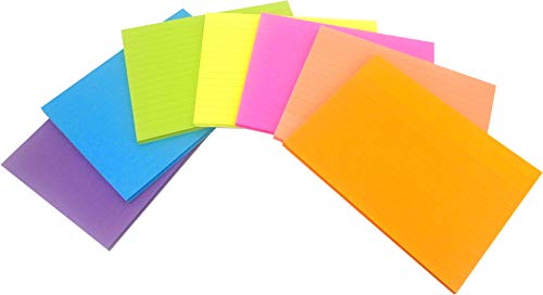 4A Sticky Notes,6 x 8 Inches,Large Size,7 Different Neon Colors,Lined,Self-Stick Notes,60 Sheets/Pad,7 Pads/Pack,4A 6087-NL-420