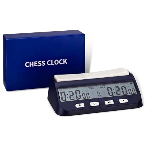 TAVADA ​Reloj de Ajedrez​​ Profesional,Reloj ajedrez con ​​Digital Multifuncional Pantalla​​ – Temporizador ajedrez con indicación del Orden de Juego,para torneos y Juegos de Mesa (Azul Marino)