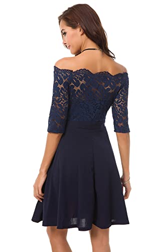 Image of Atnlewhi Womens Vintage Lace Floral Off Shoulder Elegant Swing Dresses A-line Mini Dress for Party Cocktail Wedding