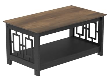 Galano Everly Coffee Table – Modern Storage Cabinet – Distressed Black/Oak Finish – Space-Saving Table for Living Room, Entryway, Foyer, or Bedroom