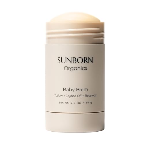 Sunborn Organics Baby Balm | 3 Natural Ingredient Moisturizing Stick for Eczema Relief Sensitive Skin & Diaper Rash | Grass-Fed Tallow Organic Jojoba & Beeswax | Lab Tested Baby-Safe Made in USA