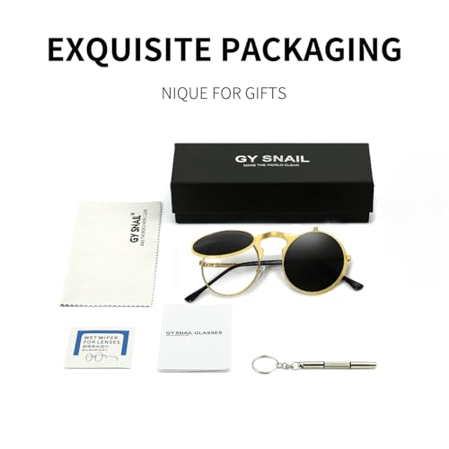 GYsnail Make the world clear Round Flip Up Sunglasses for Men, Flip-up Shades with Double Lenses, Small Hippie Eyewear 6