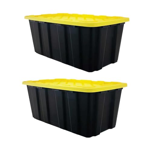 40 Gallon Stackable Lidded Plastic Storage Bins 2 Pack Black Yellow