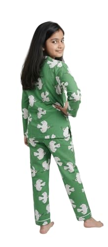 Image of Under Fourteen Only Girls Brushed Flannel Check Night Suit Set | Cotton Printed Mandarin Collar Top with Contrast Buttons & Piping | Full Sleeve Sleepwear with Elastic Waist Pants & Pockets