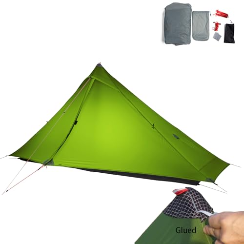 3FULGEAR Lanshan 1 Pro - Tenda ultraleggera per 1 persona, 3/4 stagioni, nylon rivestito in silicone 20D, impermeabile, leggera, per escursioni, campeggio (verde, aggiornamento in 4 stagioni)
