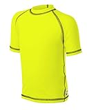 UZZI Kids UPF 50+ Loose Cut Short Sleeve Rashguard Swim T-Shirt (Medium, Neon Yellow)