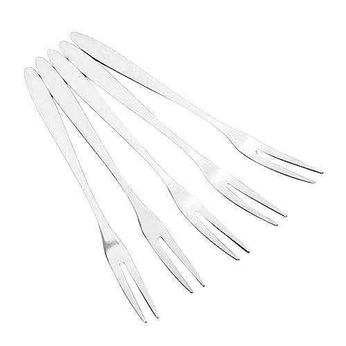 LALADEFIEE 6PCS Stainless Steel Fruit Fork Elegant Two Prong Dessert Forks for Appetizers Cakes Seafood More Lightweight Dinnerware for Parties Gatherings