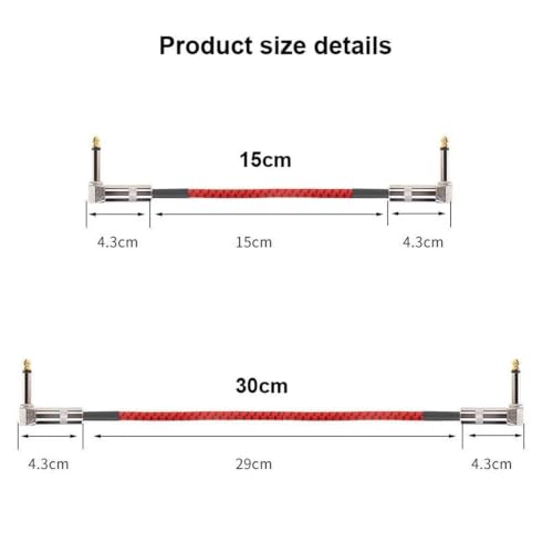 Cable de conexión para pedal de efectos de guitarra con conector jack de 6,35mm de 15cm trenzado 4