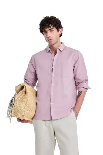 Image of SNITCH Men Casual Shirt | Regular Fit Full Sleeve Spread Collar Solid Pattern | Breathable Cotton Linen Blend & Lightweight Fabric for Summer, Vacation & Smart Casual Wear
