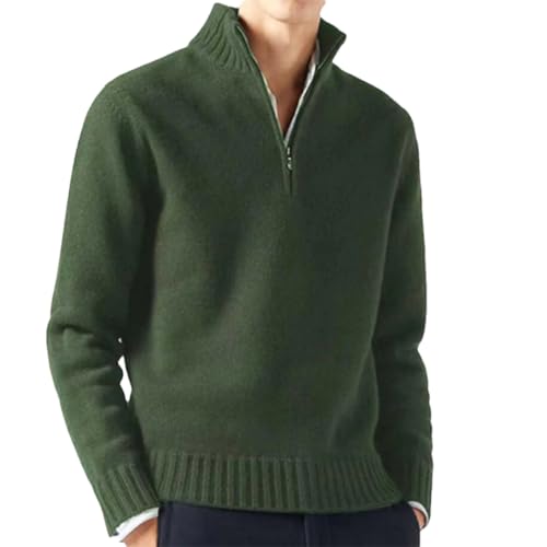 Men's Cashmere Zipper Sweater Winter Fleece Thicker Slim Half Zipper Turtleneck Warm Pullover