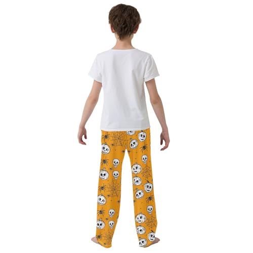 Boys' Pants Halloween White Skull Pumpkin Long Bottoms Jogger Pants Elastic Waist Trousers with Pockets S-XL3