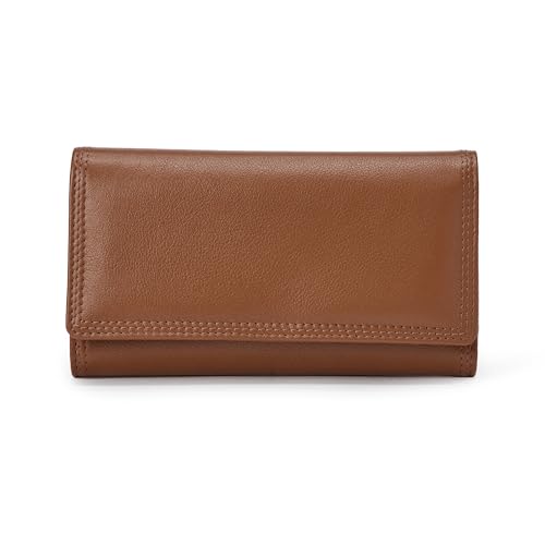 Amazon Essentials Portefeuille Continental à Rabat Long en Cuir pour Femme, Marron Clair, Taille Unique