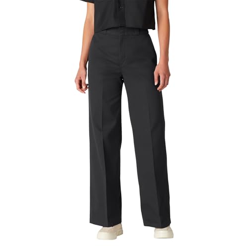 Dickies Women's Wide Leg Work Pants - Heavyweight Twill Fabric High Rise Relaxed Fit Work Pants for Women, Size 10 Regular, Stonewashed Black - image 1