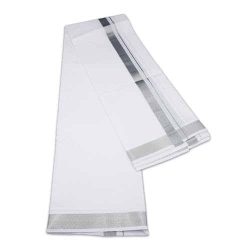 vimayam South Indian White Lungi with Golden Border vimayam South Indian White Lungi with Golden Border