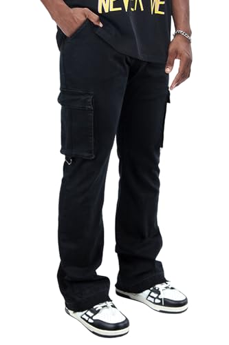 GINGTTO Men's Cargo Jeans Baggy Wide Leg Denim Pants Hip Hop Streetwear