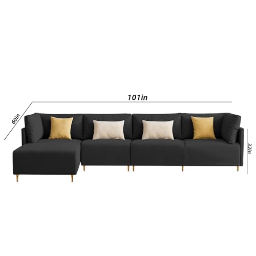 Image of Carina LHS 6 Seater L Shape Sofa Set for Living Room (Black Fabric) Premium Fabric Sofa
