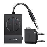 UGREEN 飛行機用 Bluetooth 5.4トランスミッター （AirPods 2台またはヘッドホン用）ワイヤレス Bluetoothアダプター AirPods 4/Pro2/Max を含む全AirPods対応 デュアル3.5mm AUXジャックアダプター付属 Telec認証済み