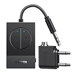 UGREEN Bluetooth Transmitter for Airplane, Bluetooth 5.4 Adapter, Supports 2 AirPods or Headphones, One-Tap Pairing Buttons, 19-Hour Playtime for Travel Flight, Planes (Dual 3.5mm Adapter Included)