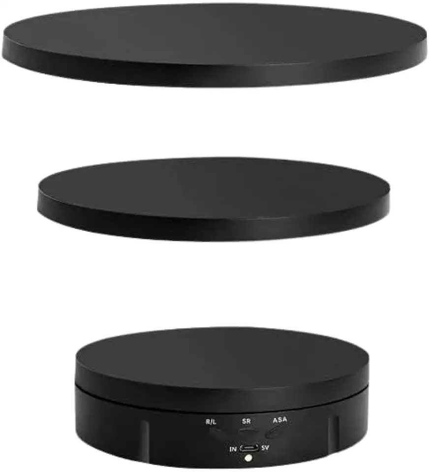 Suporte Giratorio para Fotografia e Expositor de Vitrine 360 Eletrico Plataforna 3 Tamanhos Alternáveis Preto