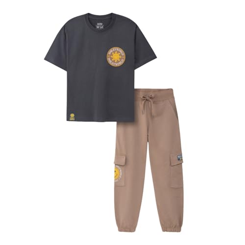 Image of Nap Chief Kids Cotton Official Smiley World Printed Co ord Set for Boys & Girls, Tshirt & Joggers Set for Casual Wear