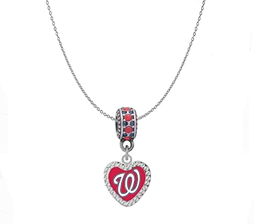 Washington Nationals Crystal Heart Charm Compatible With Pandora Style Bracelets. Can also be worn as a necklace - Image 2